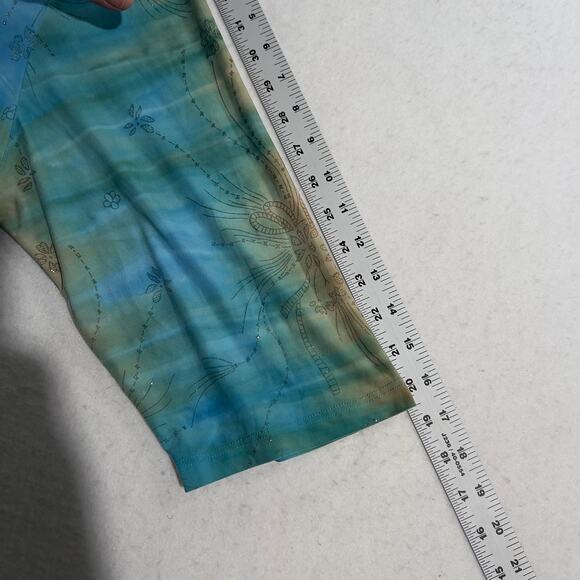 Only Nine Woman Top Metallic Thread Sparkle Floral Tye Dye Blue Green Brown - Picture 8 of 9
